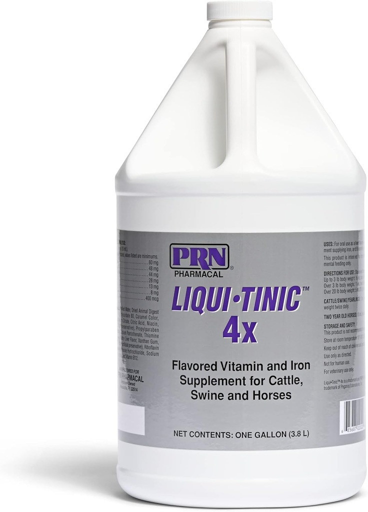 PRN Pharmacal Liqui-Tinic 4X - Iron &amp; Vitaminas Oral Suplemento Nutricional para Mascotas - Suplemento con Hierro &amp; B-Complex Vitaminas para apoyar el bienestar - 1 Gallon