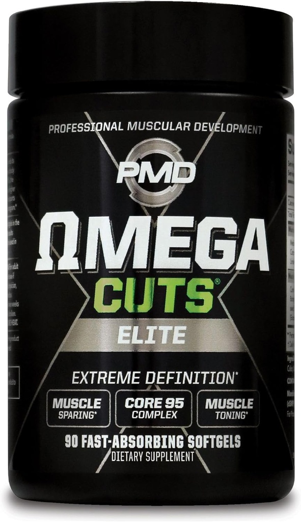 PMD Sports Omega Cuts Elite Fat Loss-Muscle Defining Formula - Omega Fatty Acids, MCT y CLA para la definición y mantenimiento muscular - Keto Friendly for Women and Men - Stimulant Free (90 Softgels)