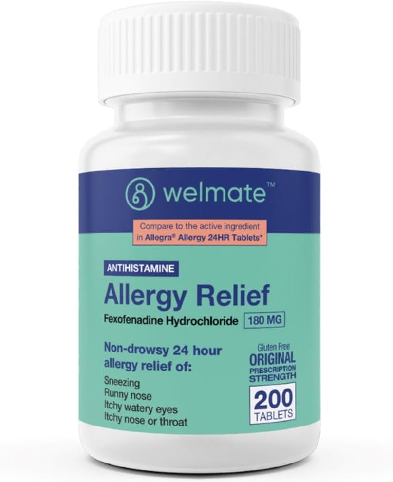 WeLMATE Alivio de la Alergia - Fexofenadine HCl 180 mg - Antihistamínico no Hornos - 200 Tabletas Cuenta