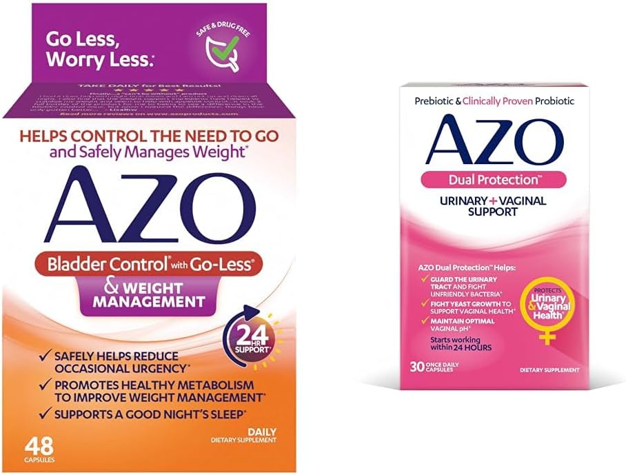 Control de la vejiga AZO con Go-Less® &amp; Gestión de peso Suplemento dietético " Protección dual TEN Urinary + Vaginal Support*