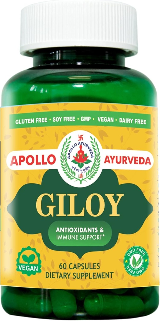 Orgánica Giloy (Guduchi) Powder Herbal Capsule ← Suplemento Natural Herbal para Apoyo Inmunitario, Energía y Digestión ← Equivalente 5000 mg - 60 Veg Capsules Silencio Made in USA