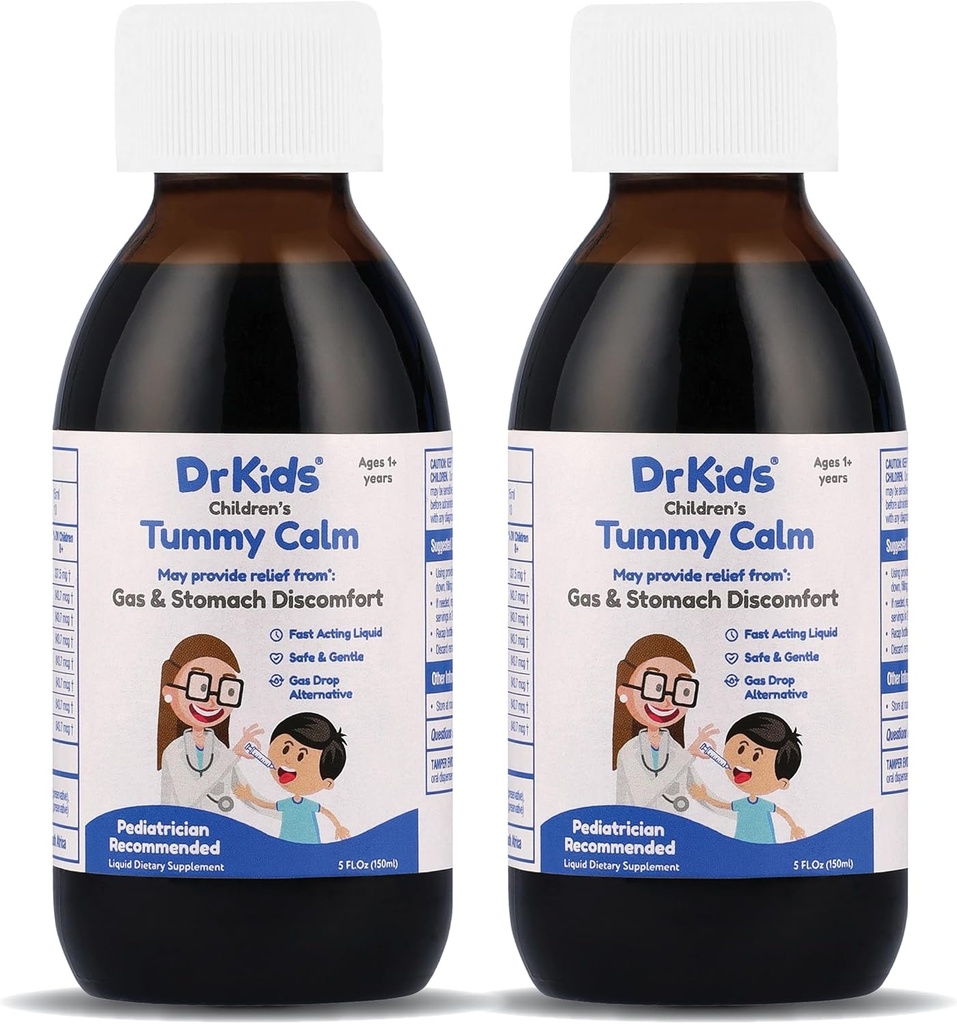 Tummy Calm Dr. Kids Children’s Gas Relief &amp; Upset Stomach Support, Alternative Gas Drops for Newborns &amp; Kids, Safe & Gentle Oral Solution, Natural Constipation Relief, 5 Fl Oz (Pack of 2)