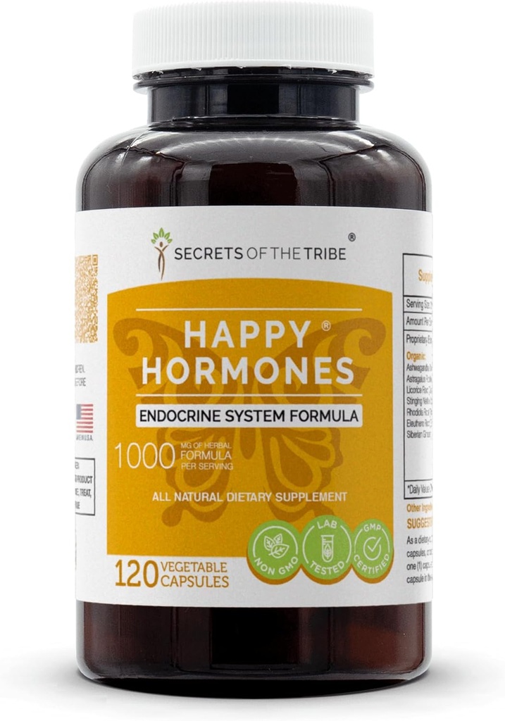 Secretos de la Tribu - Happy Hormones, Endocrine System Formula, Herbal Supplement Blend (120 Capsules)