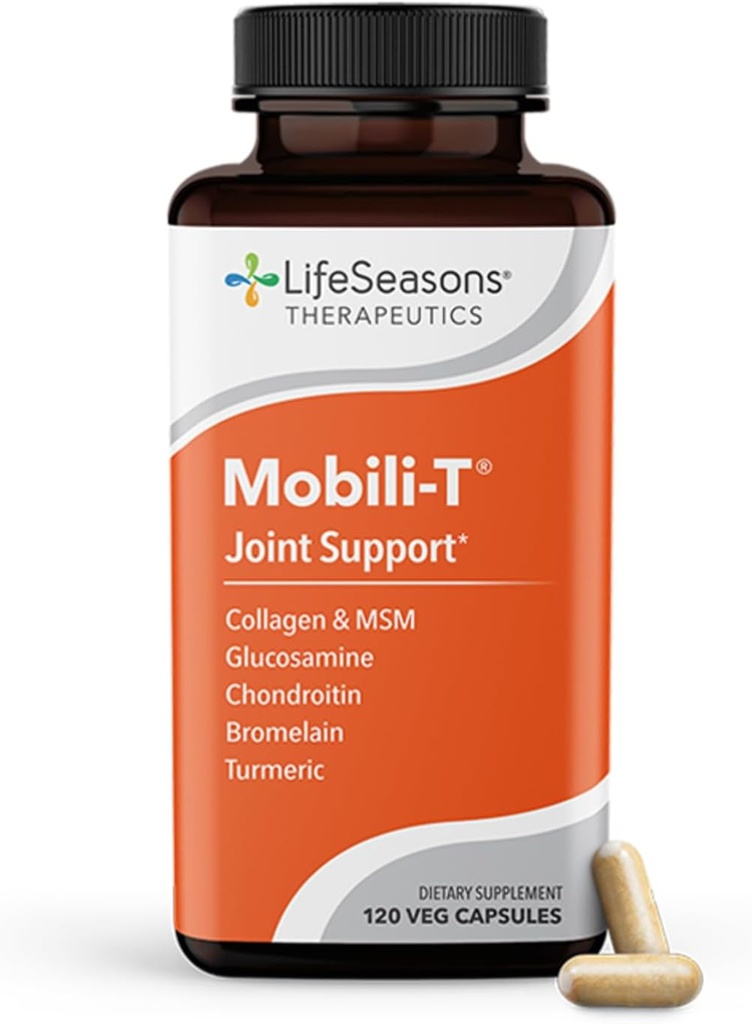 LifeSeasons Mobili-T - Suplemento de Apoyo Conjunto - Reduce las molestias - Aumento de la gama de moción - Tejido Reconstruido " Cartilaje - MSM Chondroitin Collagen Glucosamine " Turmeric - 120 cápsulas