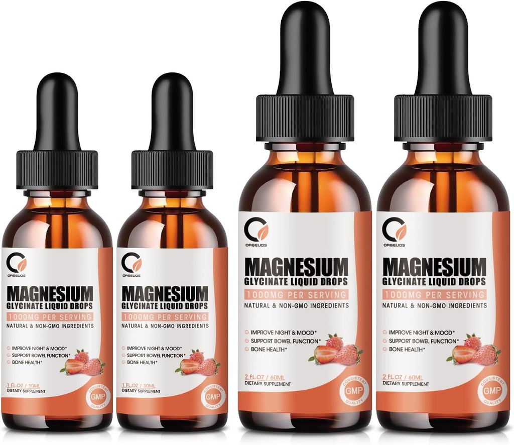 Suplemento de Magnesio Glycinate Liquid Drops,1000 mg de Magnesio líquido con Bromelaina, Vitamina B6 C D, Complejo de Magnesio de Absorción Alta para la Noche, Muscle &amp; Energy Support