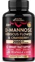 D-Mannose 2000mg con Cranberry & Hibiscus - Estrés clínicamente probado para la salud del tracto urinario - Suplemento para mujeres - Vejiga, Liver &amp; Microflora Apoyo - Hecho en USA - Vegan, 120 cápsulas