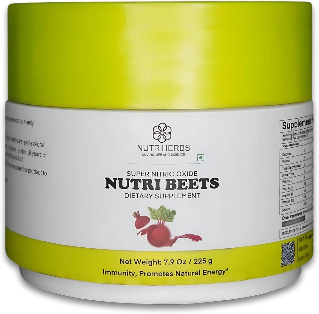 Super Nitric Oxide Nutri Beets - 225g ← Orgánica Beet Root Powder, Pomegranate &amp; Red Spinach for Heart Health, Energía &amp; Presión de Sangre Soporte ← Cardiovascular Booster ← 30 Servimientos