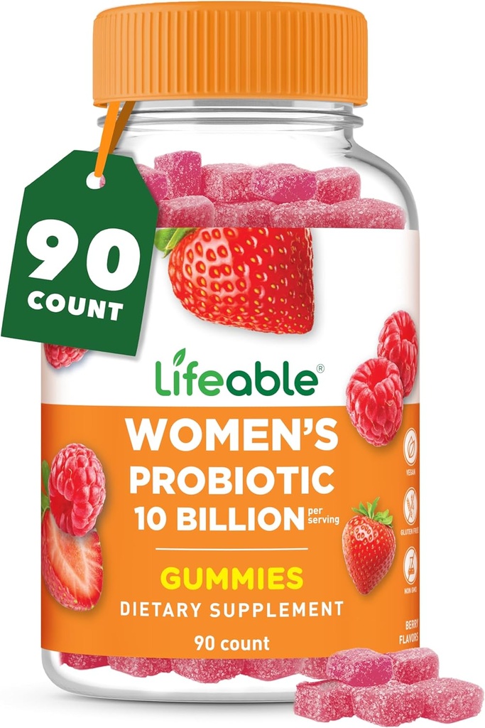 Probióticos vitales para las mujeres   10 Billion CFU ← Gran Tasting Womens Gummies Probióticas ← Mujeres Probióticas para la Salud Vaginal y Apoyo Inmunitario ← 90 Probióticos Gummies