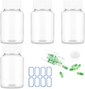 4Pcs Borrar Botellas de Píldora de Plástico, 50ml Contenedores de Medicina Vacío con Cápsulas para Polvo Sólido Líquido