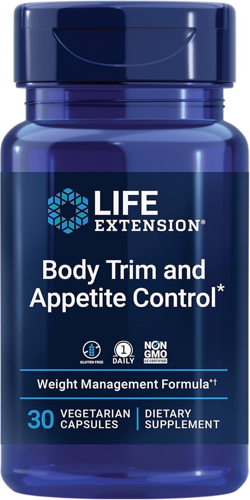 Cuerpo de Extensión de Vida Trim y Control de Appetición, Lemon Verbena, Hibiscus, Peso Saludable, Promueve la Saiedad, Manejo de Peso, Gluten Free, Non-GMO, 1-Daily, Vegetarian, 30 cápsulas
