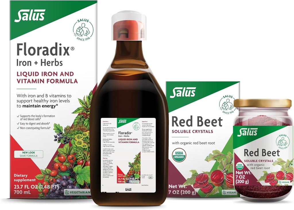 Floradix Iron &amp; Herbs (23.7 oz) " Salus Red Beet Crystals (7 oz) - Iron Supplement for Healthy Energy Support* " Organic Nutritional Beet Root Drink Mix