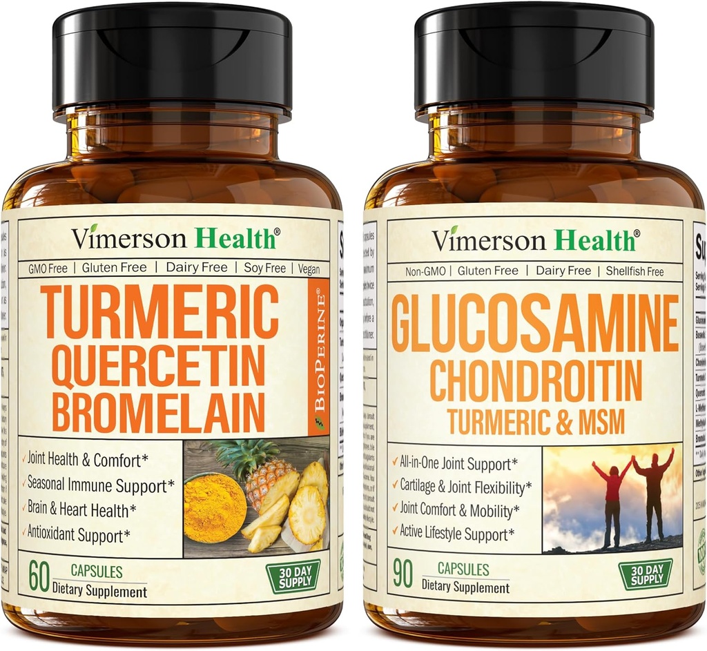 Quercetin with Bromelain and Turmeric Curcumin & Glucosamine Chondroitin MSM and Turmeric Joint Support Supplement