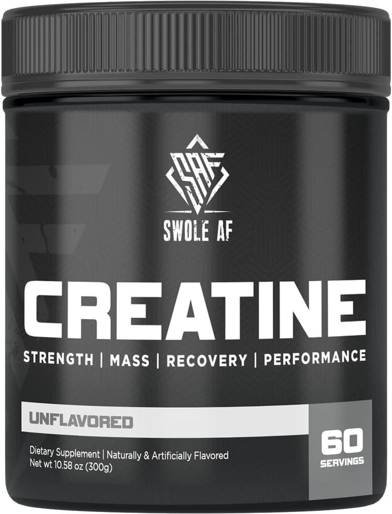 Swole AF ← CREATINE Mono ← Pre " Post Workout for Muscle Gain Endurance " Recuperación Silencioso Suplemento dietético para mejorar el rendimiento de potencia de fuerza " Crecimiento muscular