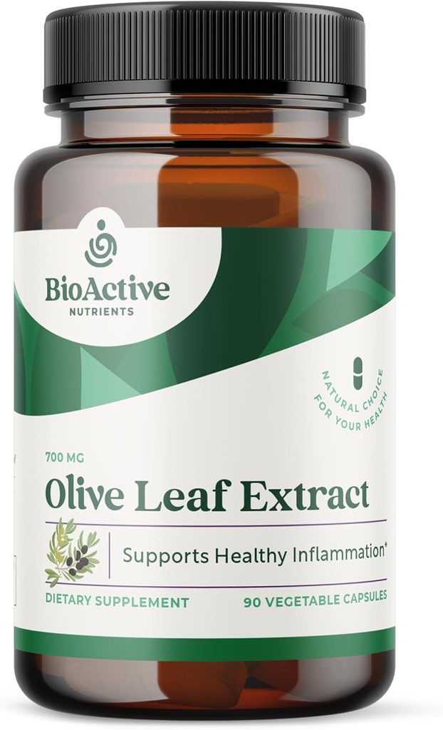 BIOACTIVE NUTRIENTS Olive Leaf Extract Supplement - 700mg - 180 Vegetable Capsules - 20% Oleuropein Concentrate - Supports General Health
