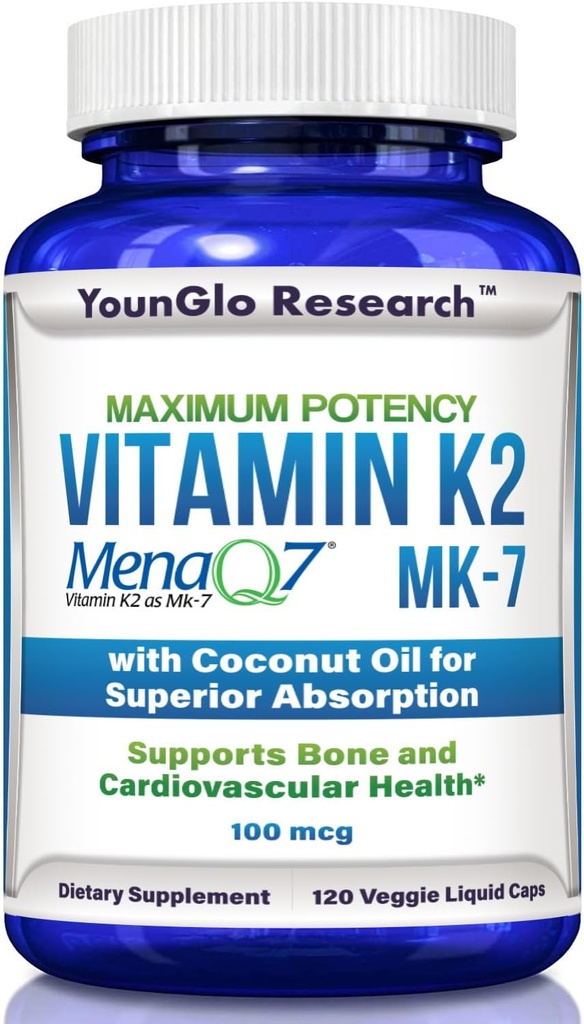 Vitamina K2 MK7 (MenaQ7) 100 mcg w / aceite de coco para absorción superior, suplemento dietético de salud, 120 cápsulas líquidos veganos para soportar fuerza de bonificación " Densidad para adultos Mujeres " Hombres