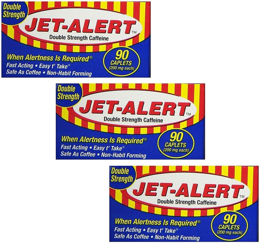 Jet Alert Double Strength Alertness Aid Caplets, 200mg-90 Ct Value Packs (36)