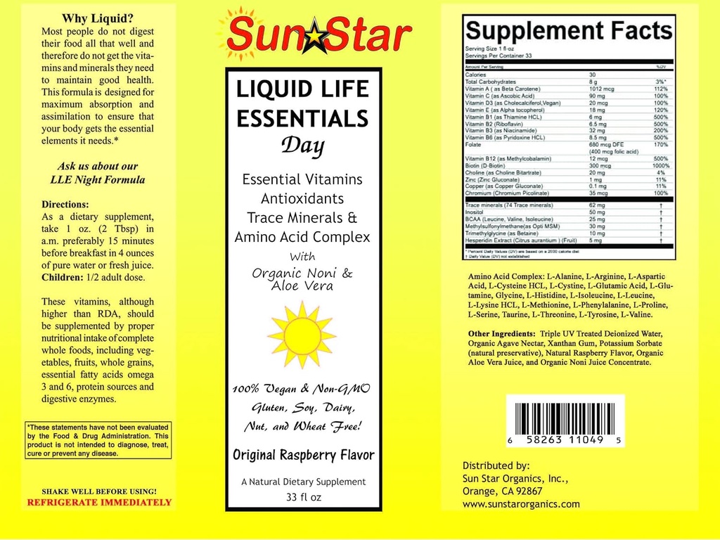 Día líquido Multivitamina con Noni &amp; Aloe Vera, endulzado con Agave Nectar, 33 fl oz - Essential A, B, C, E &amp; D Vitaminas, Antioxidantes, Trace Minerals & Amino Acid Complex