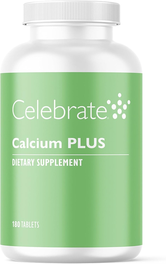 Celebrar vitaminas Calcio Plus – 600 mg Citrato de calcio, 600 UI Vitamina D3 &amp; 50 mg Magnesio para cirugía postcaria - Sin gluten &amp; sin azúcar - 180 tabletas no quijadas