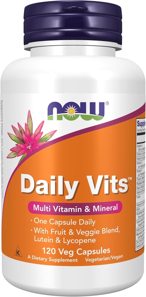 AHORA Suplementos de alimentos, Vits diarios TM con frutas &amp; Veggie Blend, Lutein y Lycopene, 120 cápsulas de verduras