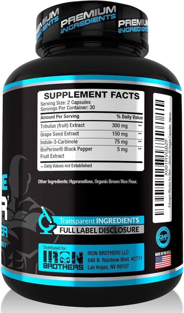 Booster de Prueba para Hombres con Bloqueador de Estrógeno - Suplemento Dietario Anti-Estrógeno - Inhibidor de Aromatasa Natural - Aumentar Libido & Strength 60 Capsules - Crecimiento muscular - Pérdida de Peso (2 Botellas)
