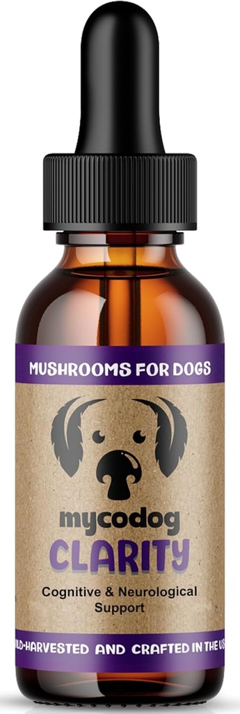 MycoDog Clarity - Suplemento de Apoyo Cognitivo para Perros - Salud Cerebro, " Mayor Perro Wellness - Memoria " Concéntrese con los hongos funcionales " Adaptógenos