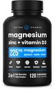 NutraChamps Magnesium Zinc &amp; Vitamina D3 Suplemento - La mayoría de las formas biodisponibles; Magnesium Glycinate, Malate, Citrate - Hueso, Muscle &amp; Heart Health, Immune Support - 120 Vegan Capsules