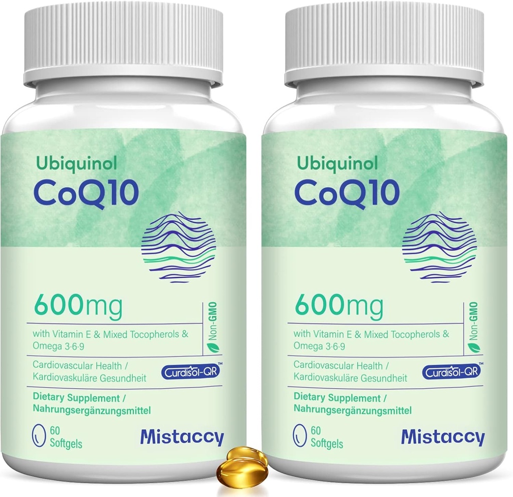 CoQ10 600mg Softgels ← Alta Absorción CoQ10 Ubiquinol Suplemento Silencio Forma reducida Mejorada con Vitamina E &amp; Omega 3 6 9 Silencio Antioxidante Powerhouse Good for Health  120 Softgels