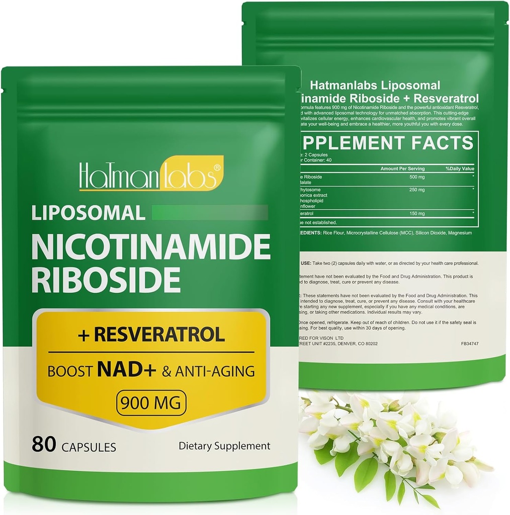 NAD Supplement, Liposomal NAD+ Suplemento con Nicotinamide Riboside Resveratrol Apoyo Celular Salud, Estabilidad y Envejecimiento Saludable - 80 cápsulas