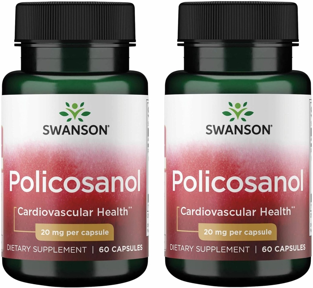 Swanson Policosanol - Suplemento Ayuda a apoyar la salud cardiovascular - All Natural Formula Aids Good Heart Health ' Función - Ayuda a mantener niveles saludables de colesterol (60 cápsulas, 20 mg cada uno) 2 Pack
