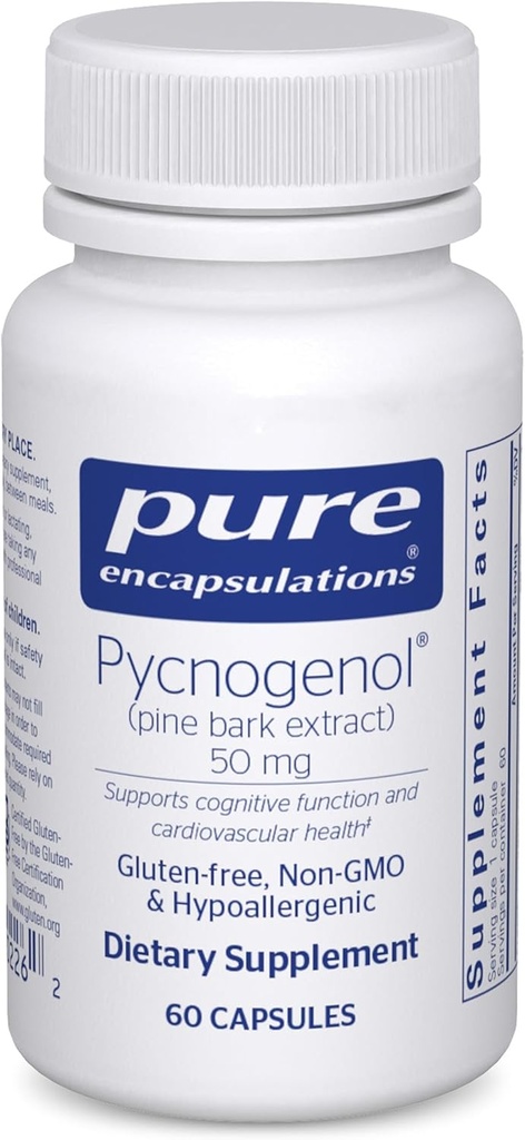 Pure Encapsulations Pycnogenol (Pine Bark Extract) 50 mg peru Hypoallergenic Supplement to Support Cognitive Function and Cardiovascular Health ← 60 Capsules