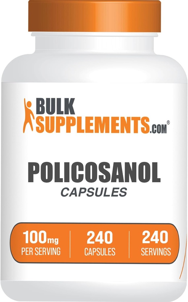 BulkSupplements.com Policosanol Capsules - de Sugar Cane, Policosanol 100mg - Gluten Free, 1 cápsula por Serving, 240 cápsulas (Pack of 1)