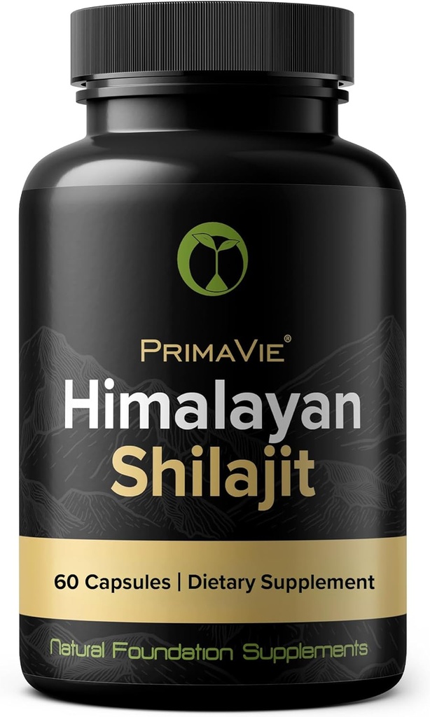 Shilajit Capsules High Strength Purified Primavie Shilajit Harvested at 10,000 pies de las montañas Himalayan Rich in Fulvic Acid & Trace Minerals 3rd Party Tested 100% Natural Made in the USA (60)