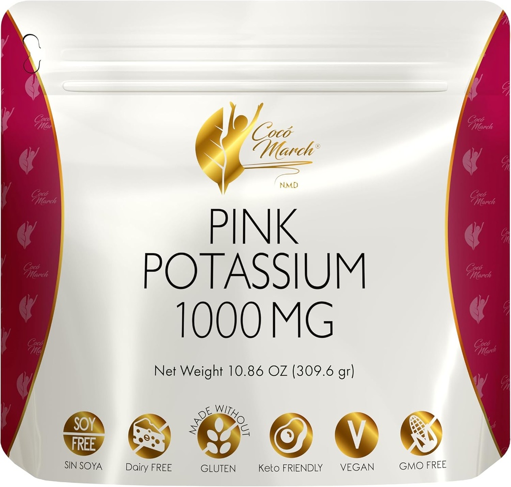 Cocó Marcha N.M.D Polvo de Potasio Rosa - Apoya la Salud del Corazón, Función del Musculo y Bone Health. Gluten Free, Dairy Free, Non-GMO, Soy Free, Vegan, Keto Friendly - 10.86 Oz (309.6 g)