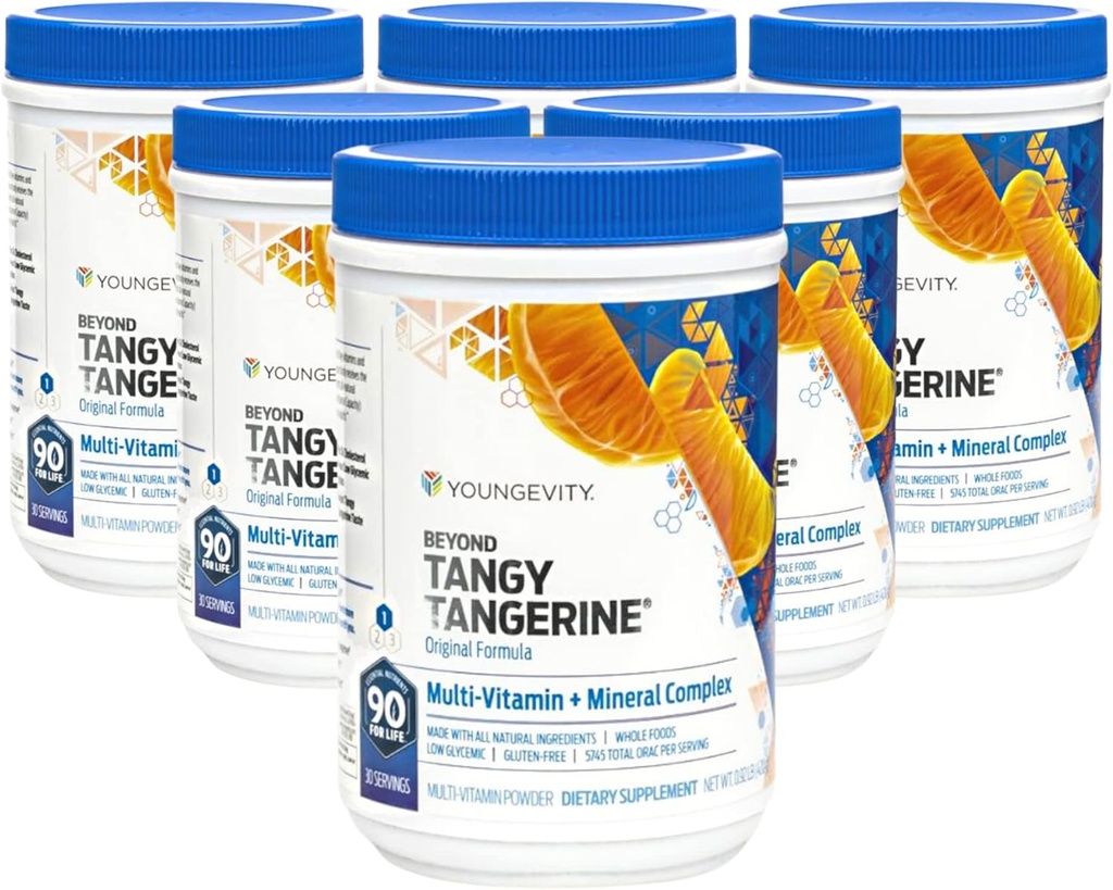 Youngevity Beyond Tangy Tangerine - Original Fórmula tención Multi-Vitamin &amp; Mineral Complex tención Hecho con alimentos naturales y completos TEN 5,745 ORAC TEN 6 Pack
