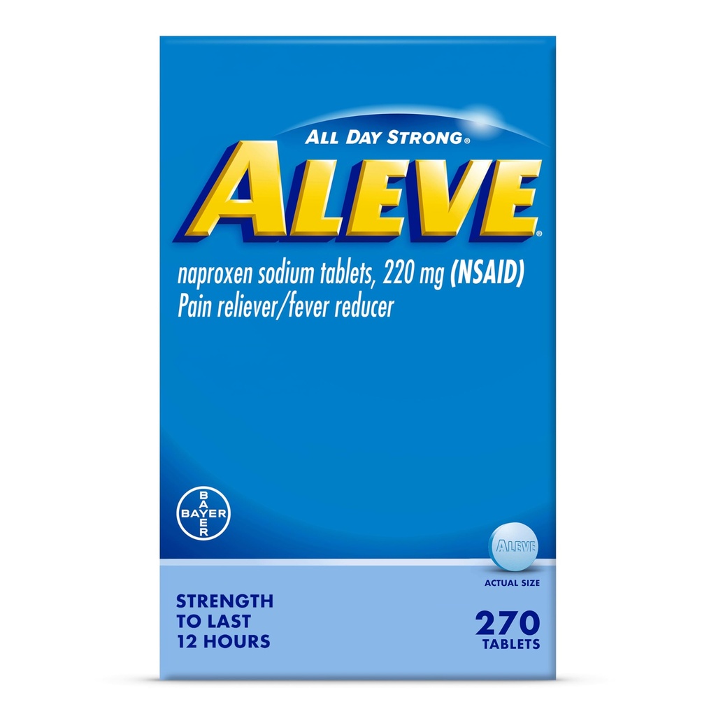 Alimentador de Dolor de Aleve &amp; Tablas de Reductor de Fiebre, Sodio Naproxen, Dolor de Cabeza, Medicamento de Retroz y Dolor Corporal, 270 Conde