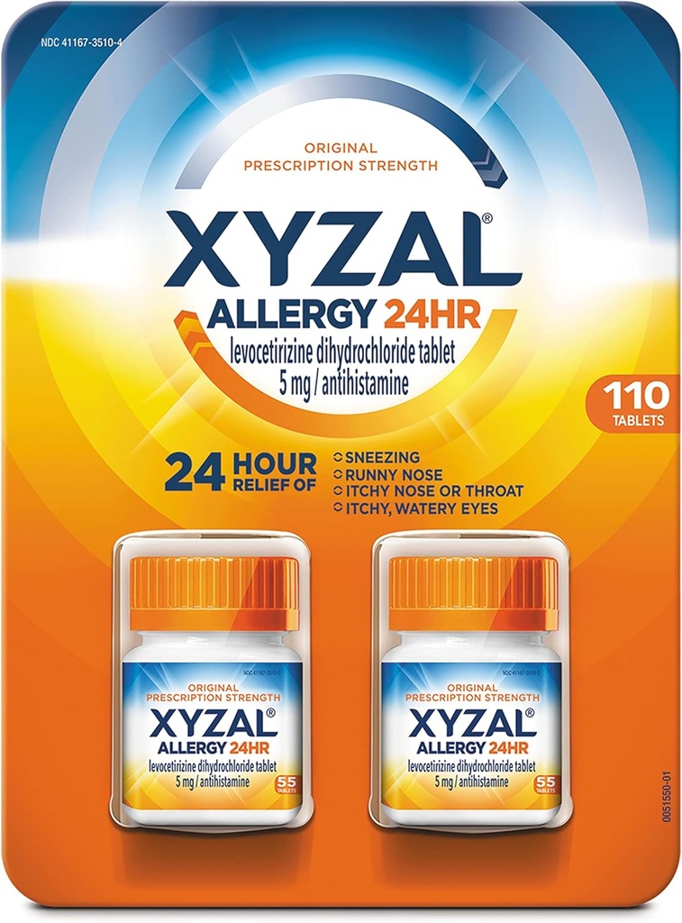 Alergia Xyzal Pills, Alivio de Alergia 24 horas, Original Prescripción Fuerza,55 Cuenta (Pack of 2)
