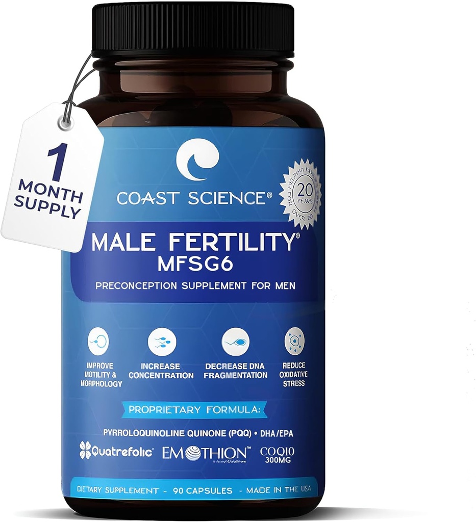 Suplementos de fertilidad masculina MFSg6 - CoQ10, Ashwaganda, PQQ - Sperm Health Count and Semen Booster Fertility Supplement for Men - Incluye vitaminas prenatales y PQ - 90 cápsulas