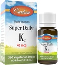 Carlson - Super Daily K2, 45 mcg Vitamina líquida K, Bone Health, K2 Vitamina, Vitamina K Suplemento, Vitamina K-2 MK7, Desflavorada, 360 gotas (10.16 mL)