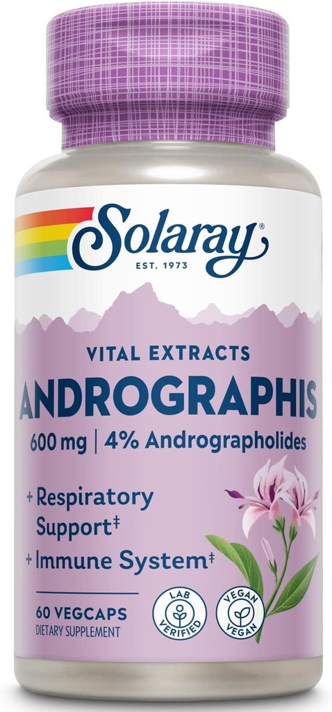 SOLARAY Andrographis Aerial Extract 600 mg ← Healthy Immune System &amp; Respiratory Tract Support ← 30 Serv ← 60 VegCaps
