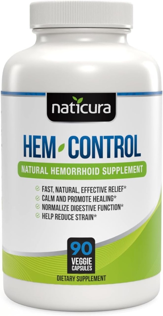 Hem-Control - Suplemento de Tratamiento Hemorrhoide rápido eficaz - Fórmula poderosa para promover el alivio de los síntomas, la rotura de las hemorroides, el estrés de la grasa - 90 cápsulas Vegan - Hecho en EE.UU.