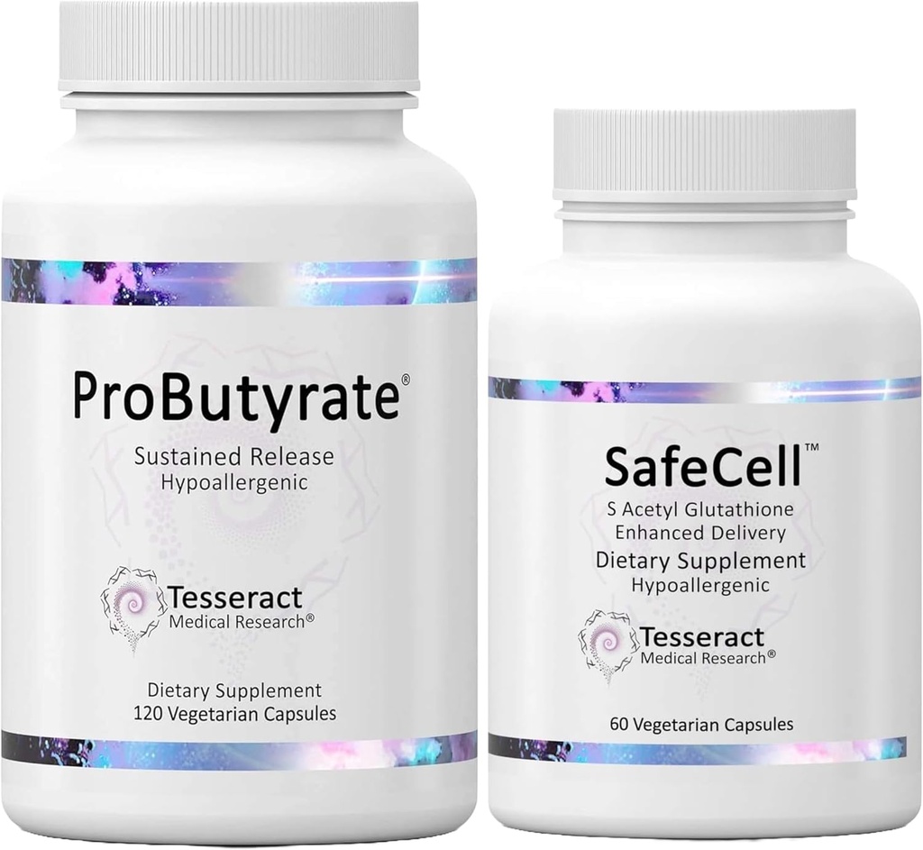 Tesseract ProButyrate Gut Health &amp; SafeCell S-Acetyl Glutathione Neuro Support Bundle – 600mg + 300mg, 120 + 60 cápsulas, Antioxidante & Gut Microbiome Balance