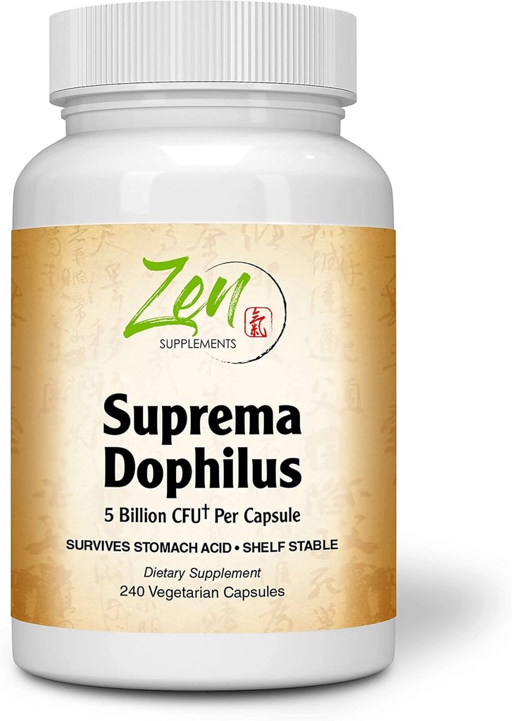 Zen Supplements - Suprema-Dophilus - 5 Billion CFU Probiotic - 8 Strains - Shelf Stable and Acid Resistant - Supports Gastrointestinal & Immune Health 240-Caps