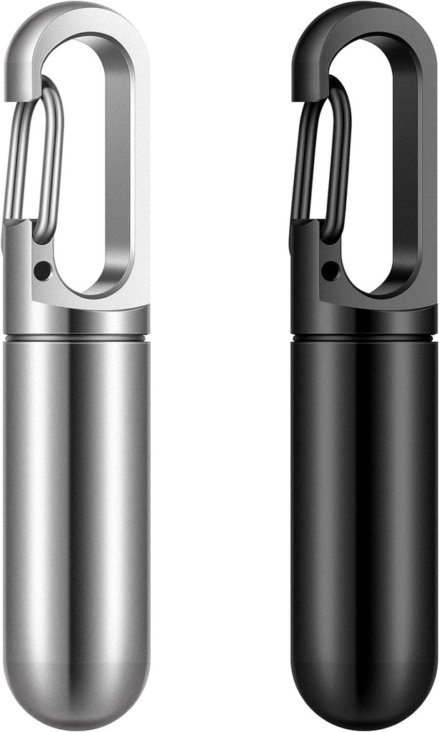 Vesici 2 Pcs Keychain Pill Case Pocket Metal Pill Holder for Hombre Mujer Mini Waterproof Travel Capsules Case Small Bottle Container for Outdoor Travel Pocket Purse, Black and Sliver, 7.8 Grams