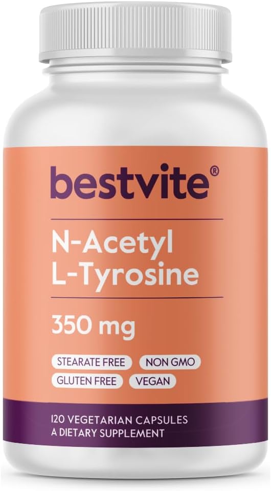 BESTVITE N-Acetyl L-Tyrosine 350mg (NALT) (120 cápsulas) - No Stearates - Non GMO - Gluten Free
