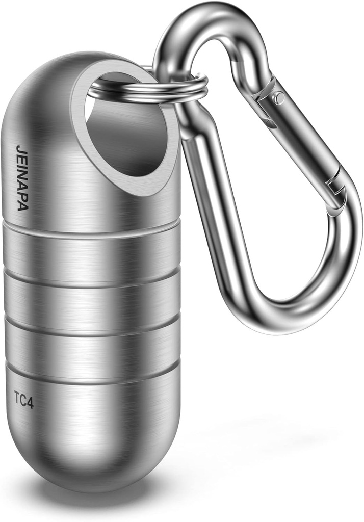 Cadena de manguito pequeño llavero, JEINAPA Titanium impermeable Mini caja de poquetas portátiles caja de viaje Container, Nitroglycerin Tiny Metal Pill Box Organizador para camping al aire libre (Large, Estilo 3)