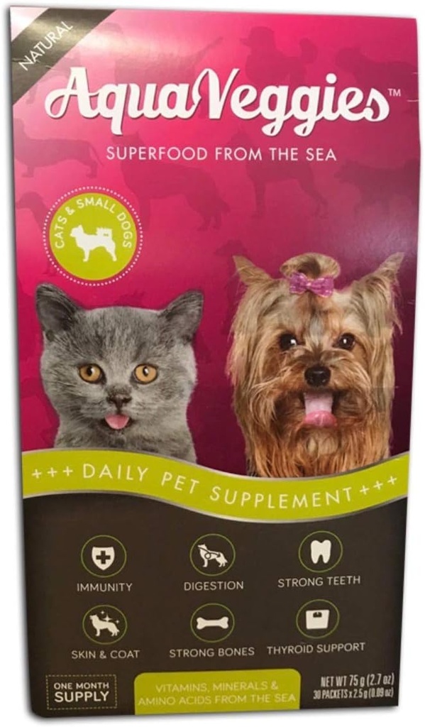 Superalimentos del Mar para Mascotas, 75g Pequeño Perro/Cat 30 x 2,5 g Packs Superalimentos diarios (Mes de suministro) Muti-Vitamin/Digestión/Skin adultoCoat/Inmunity/Energy SUPERFOOD Nutrition!