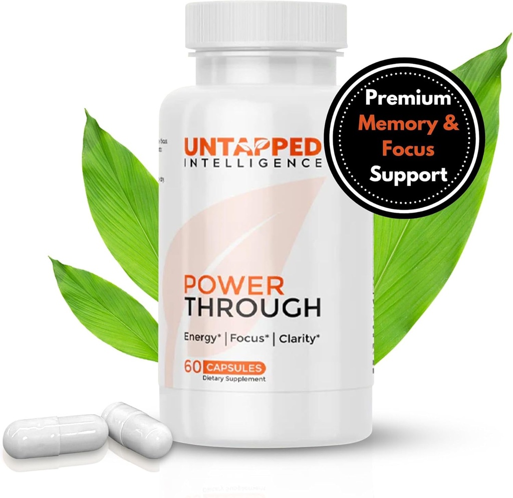 Power Through - Suplemento Nootropic Brain para Memoria y Focus con L-Theanine, Bacopa Monnieri, Rhodiola Rosea, B12, Energy Pills, Mood Support &amp; Best Brain Supplement for Memory Focus