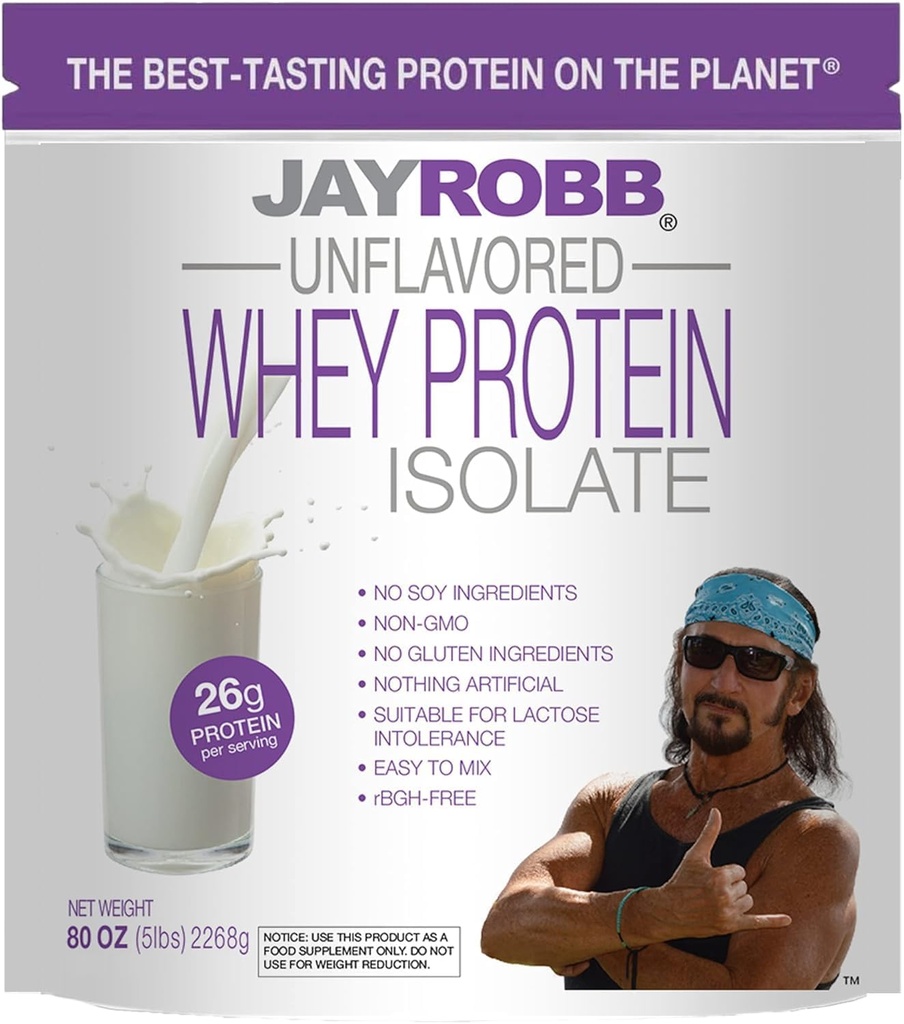 Jay Robb Whey Isolate Protein Powder, Low Carb, Keto, Vegetarian, Gluten Gratis, Lactose Gratis, No Sugar Añadido, No Fat, No Soy, Nada Artificial, No GMO, Mejor Tasting (5 Libra, Desarmado)