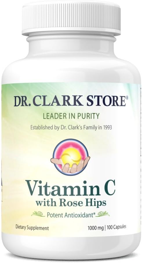 Dr. Clark Vitamina C con Rose HIPS Suplemento – 1000mg, 100 Gelatin Capsules, Immune Support &amp; Antioxidant Protection