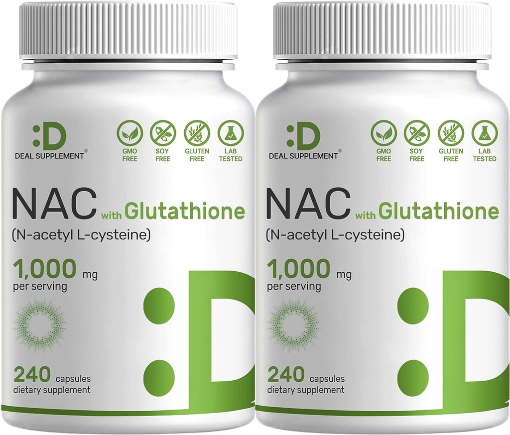 2 Pack NAC Suplemento (N-Acetyl Cysteine) 1000mg Servir con Glutathione reducido, 480 cápsulas